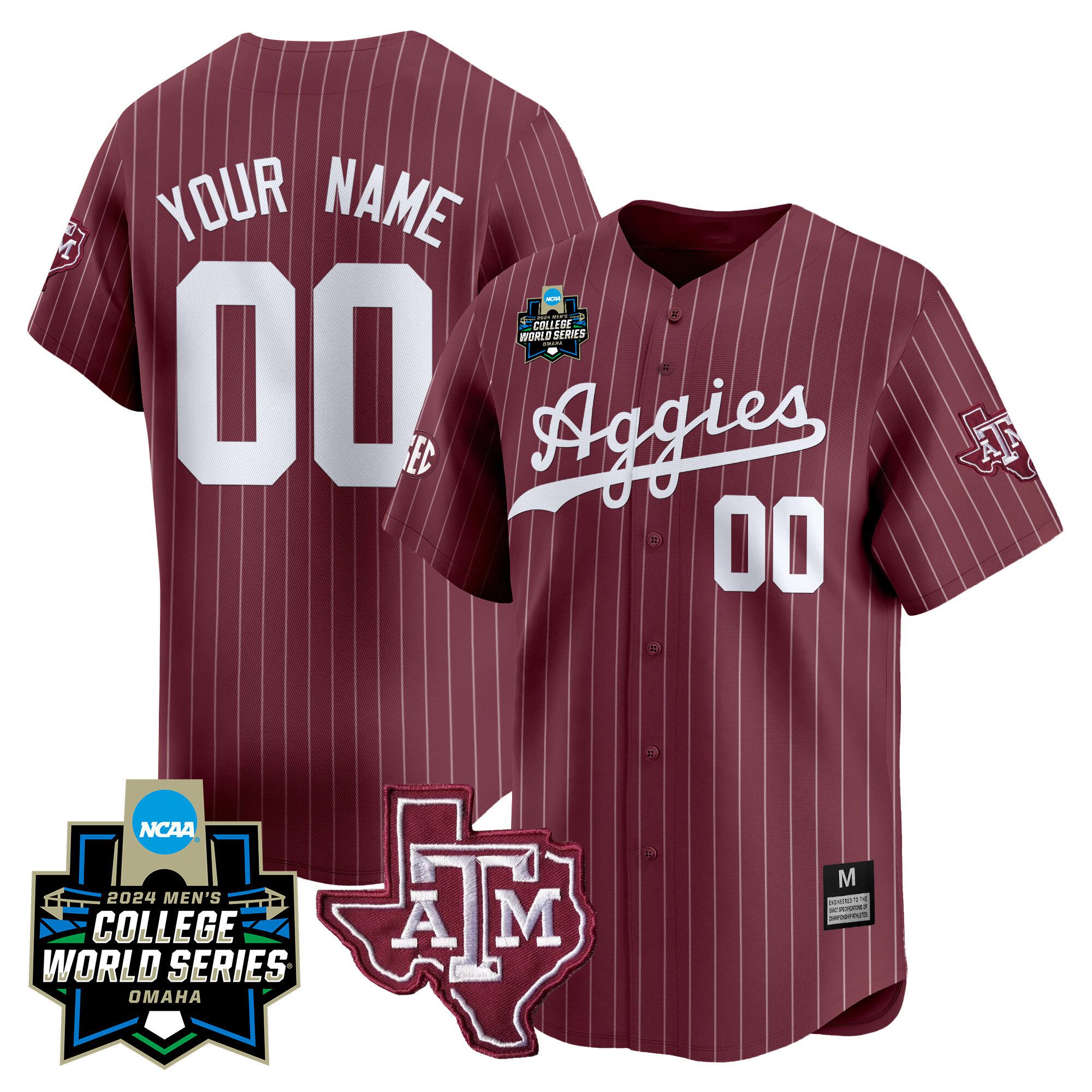 Men Texas A&M Aggies Red Stripe 2024 College World Series Vapor Premier Limited Custom NCAA Jersey->customized nfl jersey->Custom Jersey